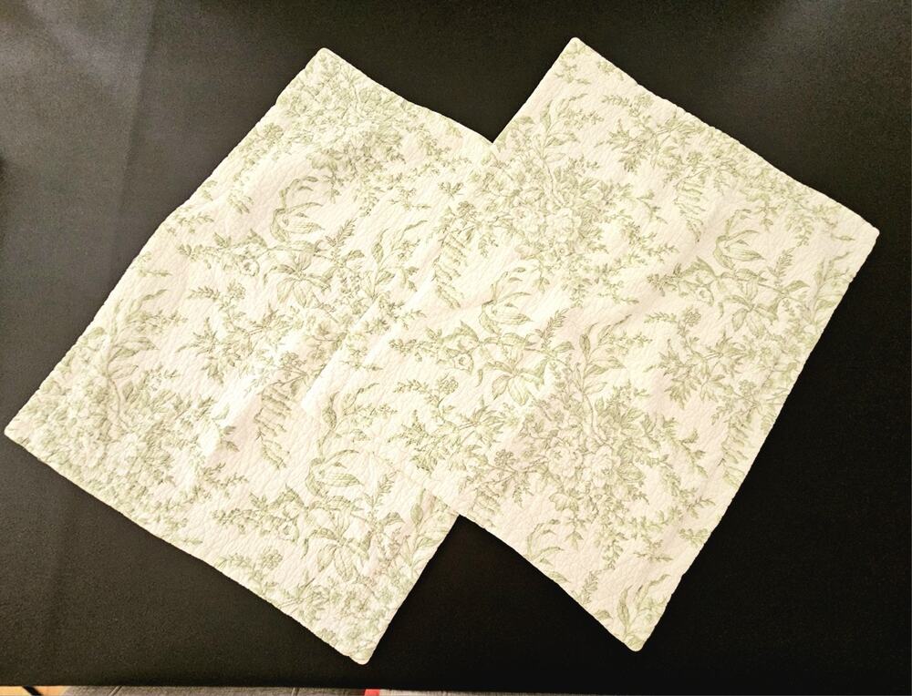 Laura Ashley Shams Floral Toile Natalie Sage Green Cream COTTON Vintage PAIR